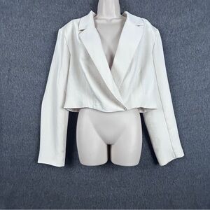 Forever 21 Blazer Womens Plus 1X Cream Cropped Wrap Front Career Jacket Workwear